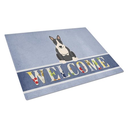 CAROLINES TREASURES Bull Terrier Black & White Welcome Glass Cutting Board Large BB5714LCB